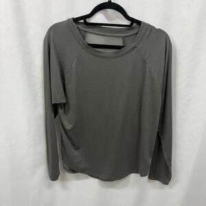 Athleta Topanga Olive Green Mesh Back Long Sleeve Scoop Neck Top S